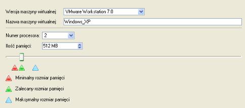 139 Nazwa maszyny wirtualnej. Domyślnie kreator wybiera nazwę gościnnego systemu operacyjnego, którą można jednak zmodyfikować. Liczba procesorów.