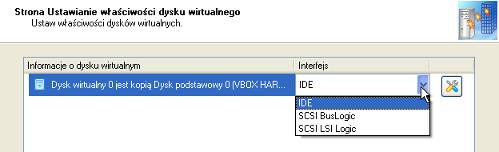 W zależności od gościnnego systemu operacyjnego kreator oblicza zalecaną ilość RAM, którą można zmodyfikować. 6. Ustaw właściwości dysku wirtualnego (dysków wirtualnych): Interfejs dysku wirtualnego.