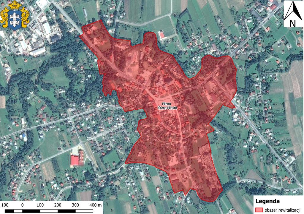 Mapa 2 Granice wyznaczonego obszaru rewitalizacji na terenie Gminy Pilzno