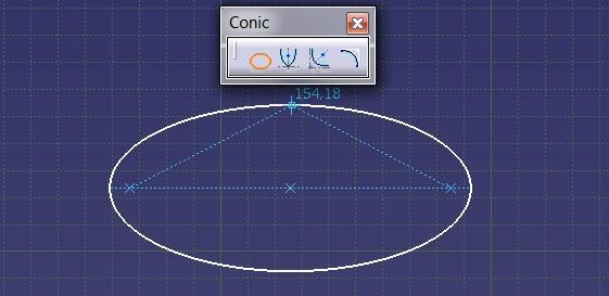 Drugim paskiem narzędzi znajdującym się w przestrzeni szkicownika CATIA V5, który nie posiada swojego odpowiednika w analogicznym obszarze SIEMENS NX jest pasek Conic.
