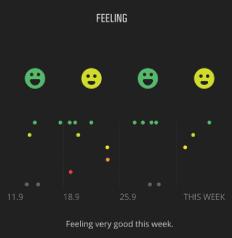 Po rozpoczęciu regularnego używania skali samopoczucia w widoku linii czasu możesz szybko sprawdzić trend w okresie 7 i 30 dni w serwisie Movescount.