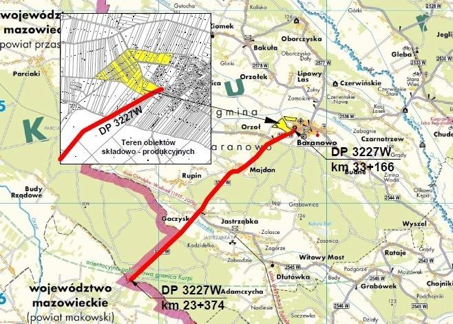 Inwestycja: Przebudowa drogi powiatowej nr 3227 W Przasnysz - Baranowo od km 23+374,00 do km 33+166,00 Przedsięwzięcie obejmuje wykonanie drogowych robót budowlanych dla przebudowy istniejącej drogi