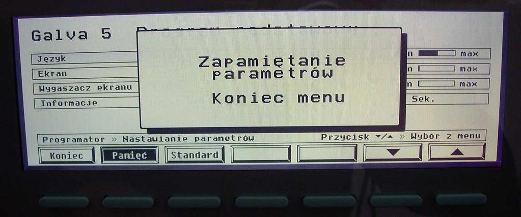 przed ostatnim parametrem (Informacje) jest możliwość przejścia do drugiej tabeli zmiany parametrów ( przycisk ) - kontrast regulacja kontrastu ekranu: - krótki wskaźnik - niski kontrast - długi