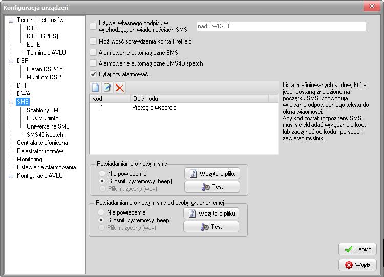 4.6 Bramka AbakusSMS ABAKUS SYSTEMY TELEINFORMATYCZNE Sp. z o.o. 4.6.1 Podstawowa konfiguracja opcji znajduje się w menu SMS: Możliwe opcje to: Rys.