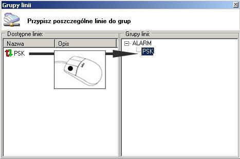 Rys.9 Przykład przypisania linii do grupy. Po zakończeniu ww. konfiguracji należy przejść do Systemu SWD-ST i tam dokończyć ustawianie opcji ( patrz: r. 4.1 ) 3.