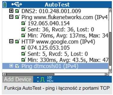 AutoTest Weryfikacja łączności korporacyjnej w ciągu sekund za pomocą funkcji AutoTest. Standaryzacja zestawu krytycznych testów sieciowych w postaci profili, które mogą być każdorazowo wykonywane.