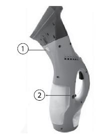 Przycisk ON/OFF 3. Przycisk do rozpylania środka czyszczącego 4. Pojemnik na roztwór czyszczący 5.