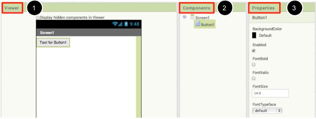W projektach App Inventora Komponenty (Components) znajdują się z lewej strony okna Projektanta (Designer) pod tytułem Palette (Paleta).