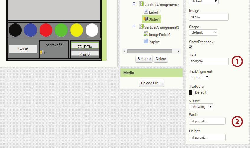 Rysowanie palcem po ekranie Scenariusz 3 Kolejnym krokiem w budowie naszego interfejsu będzie modyfikacja przycisku odpowiadającego za czyszczenie ekranu.