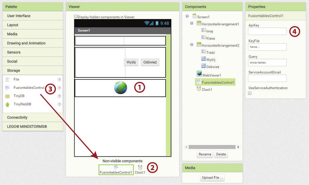 Tablica ogłoszeń Scenariusz 6 Pozostały nam już tylko trzy elementy interfejsu i będziemy mogli przejść do zaprogramowania aplikacji. Dodajmy zatem element WebViewer z grupy User Interface.