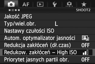 3 Ustawienia redukcji zakłóceń Redukowanie zakłóceń przy wysokich wartościach ISO Funkcja ta umożliwia redukcję zakłóceń na obrazie.