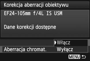 3 Korekcja jasności brzegów i aberracji chromatycznej obiektywu Korekcja aberracji chromatycznej 1 2 Wybierz ustawienie.