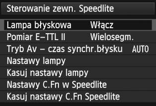 Szczegółowe informacje dotyczące funkcji lampy błyskowej Speedlite można znaleźć w instrukcji obsługi lampy Speedlite. 1 2 Wybierz pozycję [Sterowanie zewn. Speedlite].