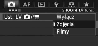 A Przygotowanie do fotografowania Live View W trybie Live View można robić zdjęcia. Informacje dotyczące nagrywania filmów można znaleźć na stronie 225. 1 Wybierz pozycję [Ust.