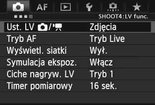 3 Ustawienia funkcji menu W tym rozdziale zostały opisane ustawienia funkcji fotografowania Live View. Na stronach 212 214 zostały opisane opcje menu wyświetlane na karcie [z4].