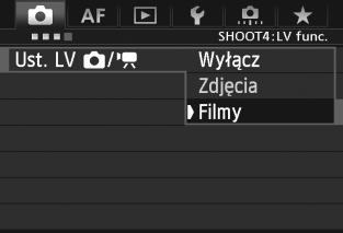Obróć pokrętło <5>, aby wybrać pozycję [Filmy], a następnie naciśnij przycisk <0>. 226 3 4 Ustaw opcję [Wielk.nagr. filmu]. Szczegółowe informacje dotyczące opcji [Wielk.nagr. filmu] można znaleźć na str.