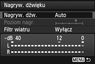 3 Ustawianie nagrywania dźwięku [Auto] [Ręcznie] [Wyłącz] Dźwięk można nagrywać równocześnie z obrazem, korzystając z wbudowanego mikrofonu monofonicznego lub z dostępnego w handlu mikrofonu