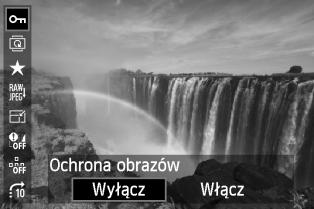 Q Szybkie nastawy podczas odtwarzania Podczas odtwarzania można nacisnąć przycisk <Q>, aby ustawić następujące funkcje: [K: Ochrona obrazów], [b: Obróć obraz]; [9: Ocena], [R: Obróbka obrazu RAW]