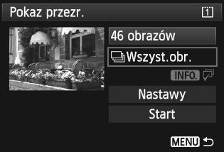 3 Pokaz przezroczy (automatyczne odtwarzanie) Aparat umożliwia wyświetlanie obrazów zapisanych na karcie w formie automatycznego pokazu przezroczy.