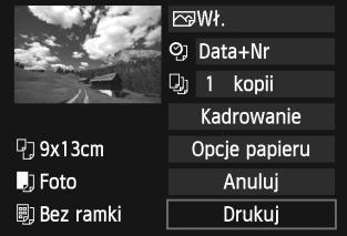 wdrukowanie 5 6 7 Ustaw opcję drukowania daty i numeru pliku. Dostosuj ustawienia do potrzeb. Wybierz pozycję <I>, a następnie naciśnij przycisk <0>.