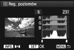 poziomów Wybór pozycji [Ręczna] pozwala zmienić rozkład histogramu oraz wyregulować jasność i kontrast obrazu.