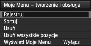 Wybierz pozycję [Rejestruj], a następnie naciśnij przycisk <0>. Zapisz żądane elementy. Wybierz pozycję, która ma być zarejestrowana, a następnie naciśnij przycisk <0>.