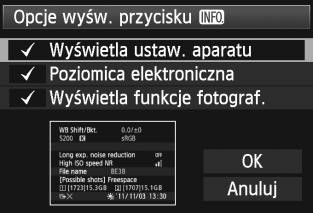 przycisku z] na karcie [52] umożliwia wybór pozycji wyświetlanych po naciśnięciu przycisku <B>.