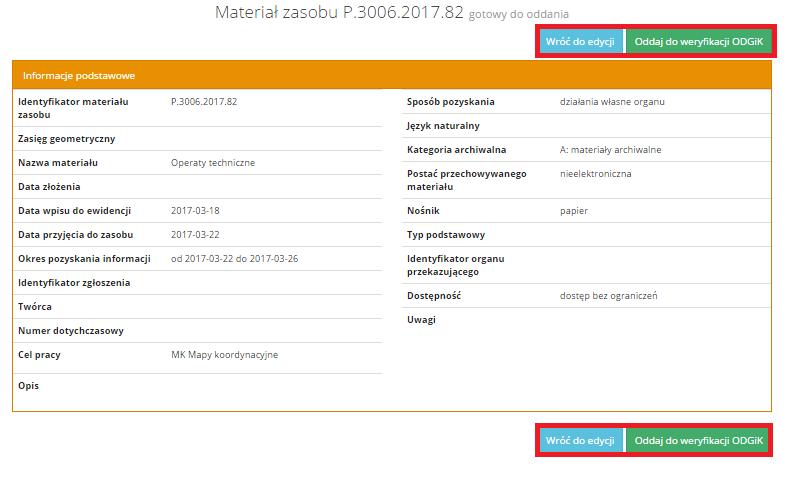 1. Informacje podstawowe 2. Opliku 3. Informacje o działkach Status Gotowy do oddania Po zakończonej edycji materiału jego status zmienia się na gotowy do oddania.