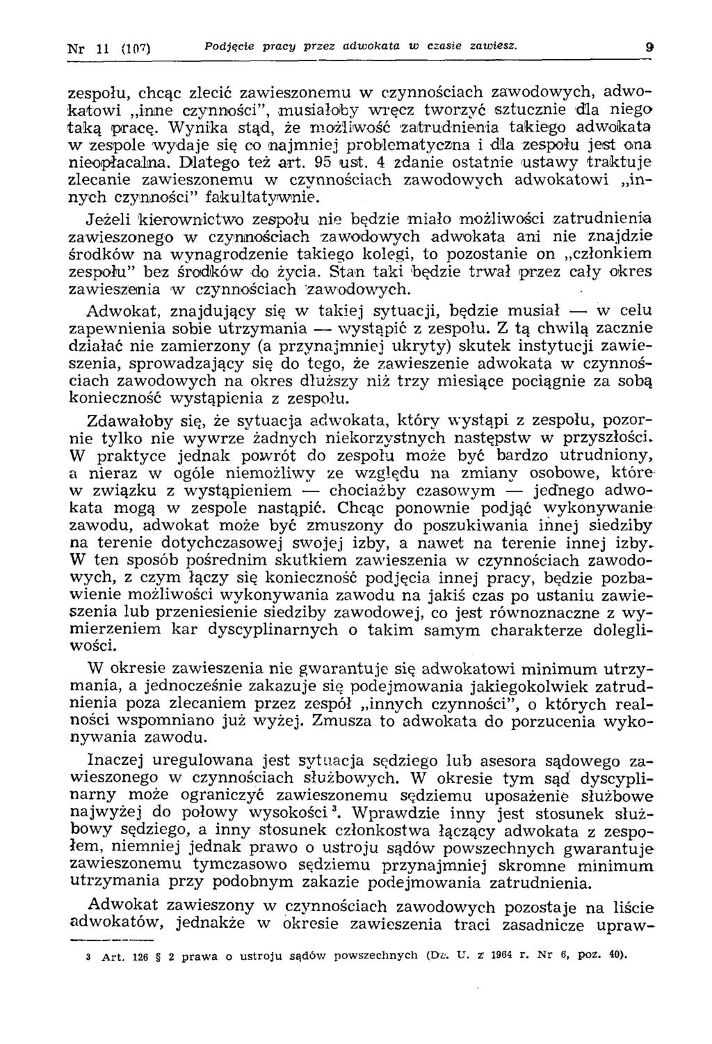 N r 11 (107) Podjęcie pracy przez adwokata w czasie zawiesz.
