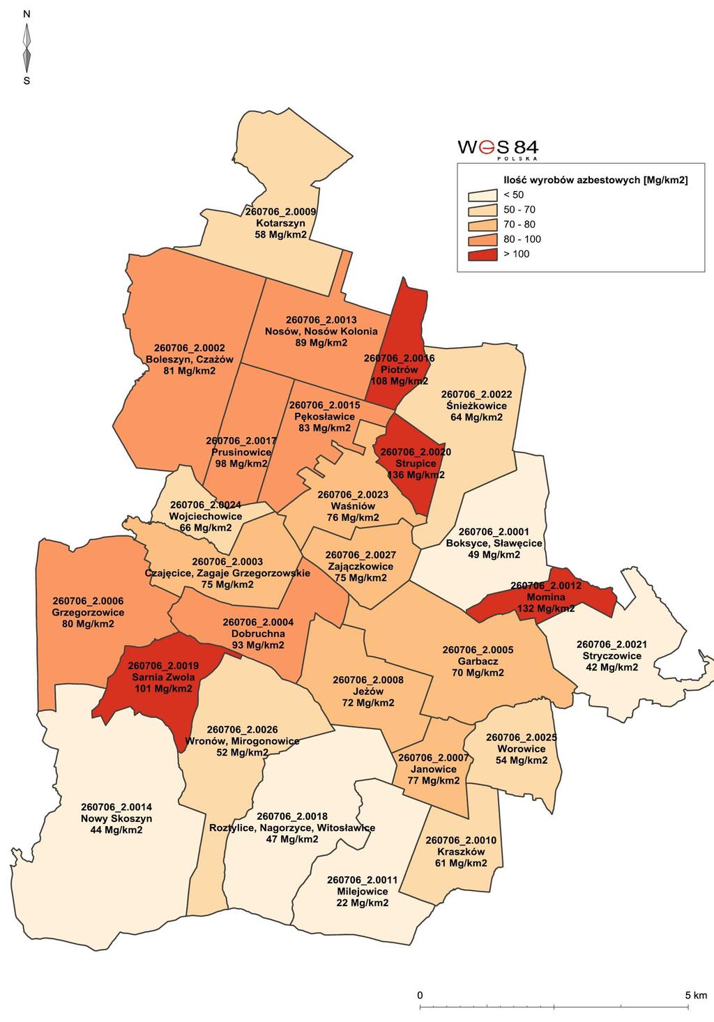 Mapa nr 2 Wyroby azbestowe w obrębach