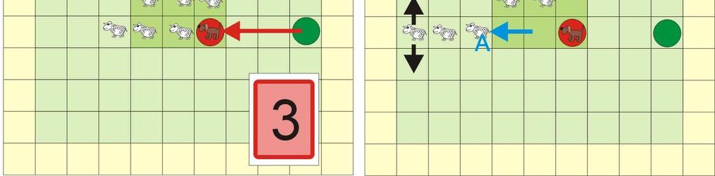 Owce znajdujące się powyŝej psa sąsiadujące zostały przesunięte tak, by odległość między nimi a psem wynosiła 3. Podobnie naleŝało postąpić z owcami znajdującymi się obok psa z lewej strony (A).