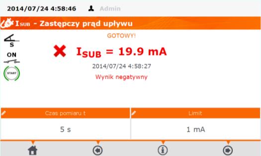 Wynik niepoprawny: I SUB > LIMIT Uwagi: - Badane urządzenie musi być włączone. - Obwód pomiarowy jest galwanicznie odseparowany od sieci i sieciowego przewodu PE. - Napięcie pomiarowe wynosi 25 V.