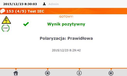 W przypadku poprawności wyniku pomiaru R ISO kliknąć przycisk, miernik przechodzi do testu połączeń.