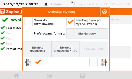 po zakończeniu pomiaru w trybie AUTO, gdy prezentowany jest wynik miernik automatycznie zapyta o wydruk: podczas przeglądania pamięci, jeżeli wybrana jest komórka zawierająca dane, należy kliknąć