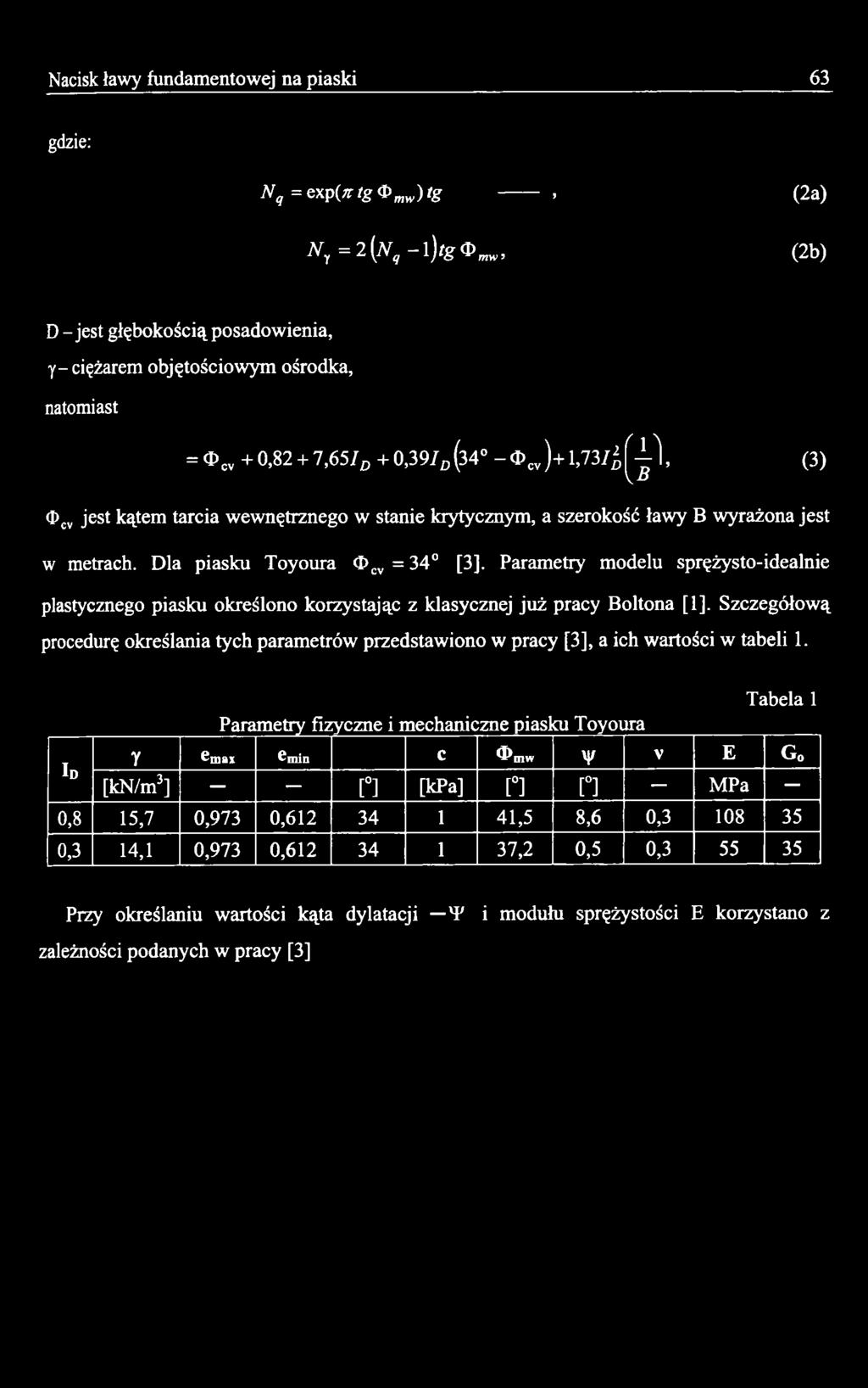 Szczegółową procedurę określania tych parametrów przedstawiono w pracy [3], a ich wartości w tabeli 1.