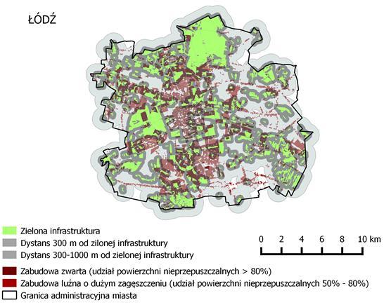 Dostępność usług rekreacyjnych w odległości 1 km od zielonej infrastruktury o pow.