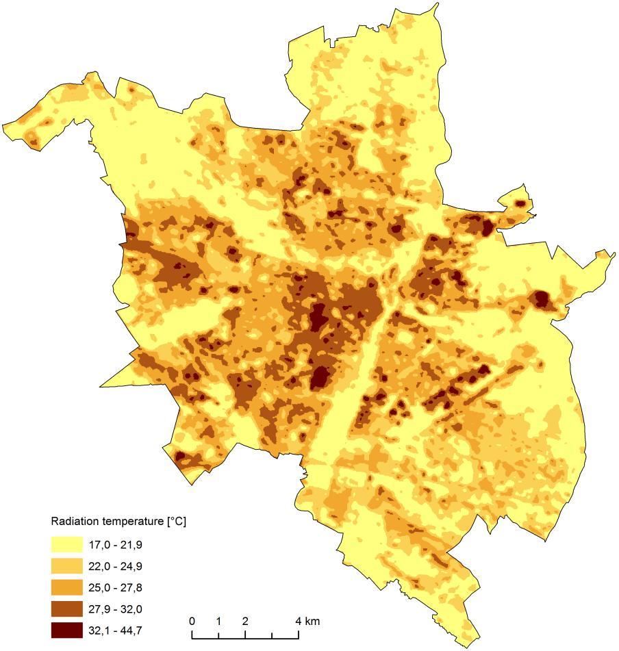 Łagodzenie miejskiej wyspy ciepła Temperatura radiacyjna [ o C] Data pozyskania obrazu satelitarnego 17 czerwca 2010 r. godz.