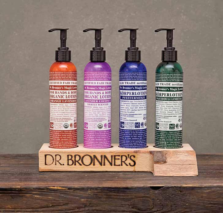 MAGICZNE MYDŁA DR. BRONNER S LOTIONY Produkty organiczne z certyfikatem USDA i spełniające standardy Handlu Sprawiedliwego Fair Trade.