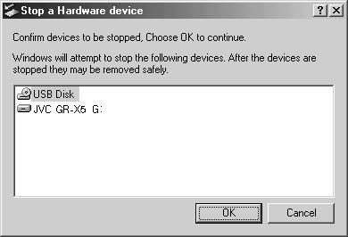 Windows 2000/XP Windows Me Pojawi się okno dialogowe [Zatrzymaj urządzenie sprzętowe]. 4 Kliknij [OK].