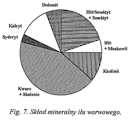 Czwartorzęd Ił warwowy Jest to jasnobrunatny iłowiec, kruchy, rozsypliwy, piaszczysty, laminowany poziomo. W składzie mineralnym tej skały (Fig.