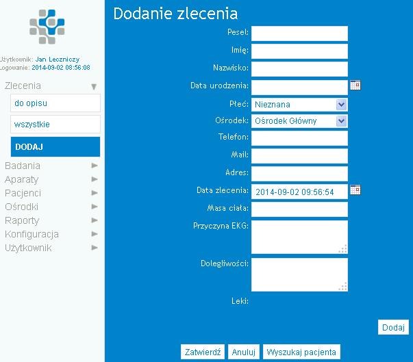 PODSTAWOWE FUNKCJE Możliwość dodawania zleceń