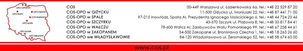 CENTRALNY OŚRODEK SPORTU 00 449 Warszawa ul. Łazienkowska 6a KRS 0000374033, REGON 142733356, NIP 7010273950 Bank Gospodarstwa Krajowego 52 1130 1017 0020 1470 8620 0001 Dyrektor Tomasz Koziński tel.