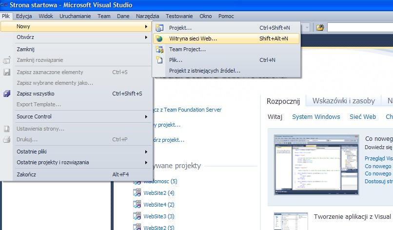 uruchamiamy VisualStudio i