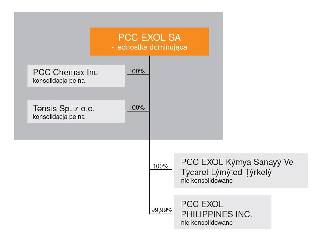 II. Działalność Grupy PCC EXOL po trzecim kwartale 2015 roku Skład Grupy Kapitałowej PCC EXOL Na dzień 30 września 2015 roku w skład Grupy Kapitałowej PCC EXOL wchodziły następujące spółki: PCC EXOL