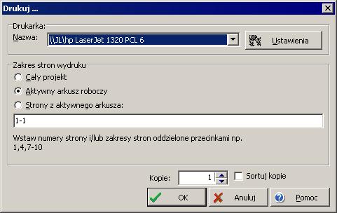 Drukowanie tabel wyników Jeżeli wyniki obliczeń są prawidłowe, można je wydrukować na drukarce.