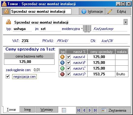 Administracja 103 Typy dokumentów Rys. 4-18 Ustalanie stawek VAT. Okno to pozwala na wprowadzanie nowych typów dokumentów oraz modyfikowanie i uaktywnianie typów wprowadzonych wcześniej.