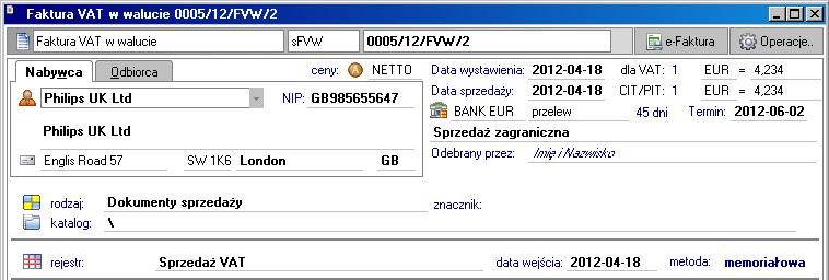 Podstawowe zasady obsługi programu 19 Rys. 2-2 Okno kartoteki dokumentów sprzedaży.