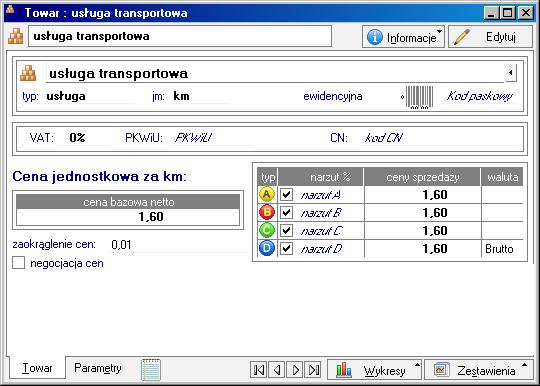 Podstawowe pojęcia i dane 91 Typ Komplet Rys. 3-6 Towar typu usługa, strona danych podstawowych. Towar typu komplet jest towarem złożonym, definiowanym poprzez listę tworzących go innych towarów. Rys. 3-7 Towar typu komplet, strona Towar.