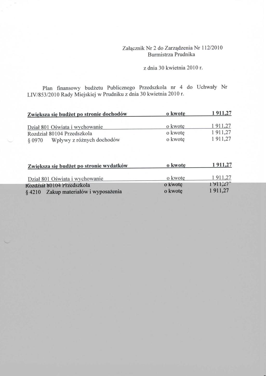 Zala^cznik Nr 2 do Zarza^dzenia Nr 112/2010 Burmistrza Prudnika z dnia 30 kwietnia 2010 r.