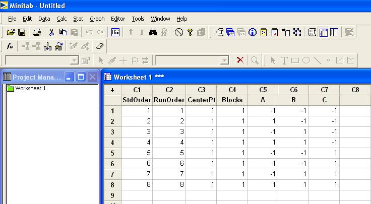 DOE w Minitab Worksheet Nie usuwać i nie zmieniać miejsca